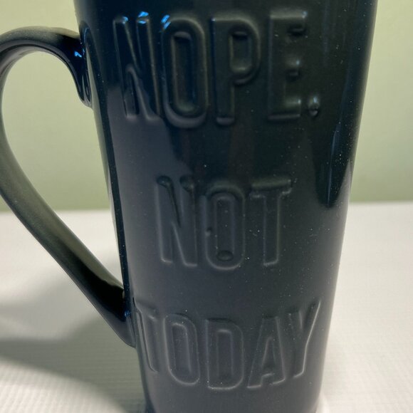 Hazel & Co. NOPE. NOT TODAY Gray on Gray Embossed Lettering Tall Ceramic Mug - Picture 2 of 10